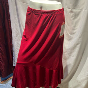 Red maxi skirt dressy polyester contrast hemline NWT by modes crystal